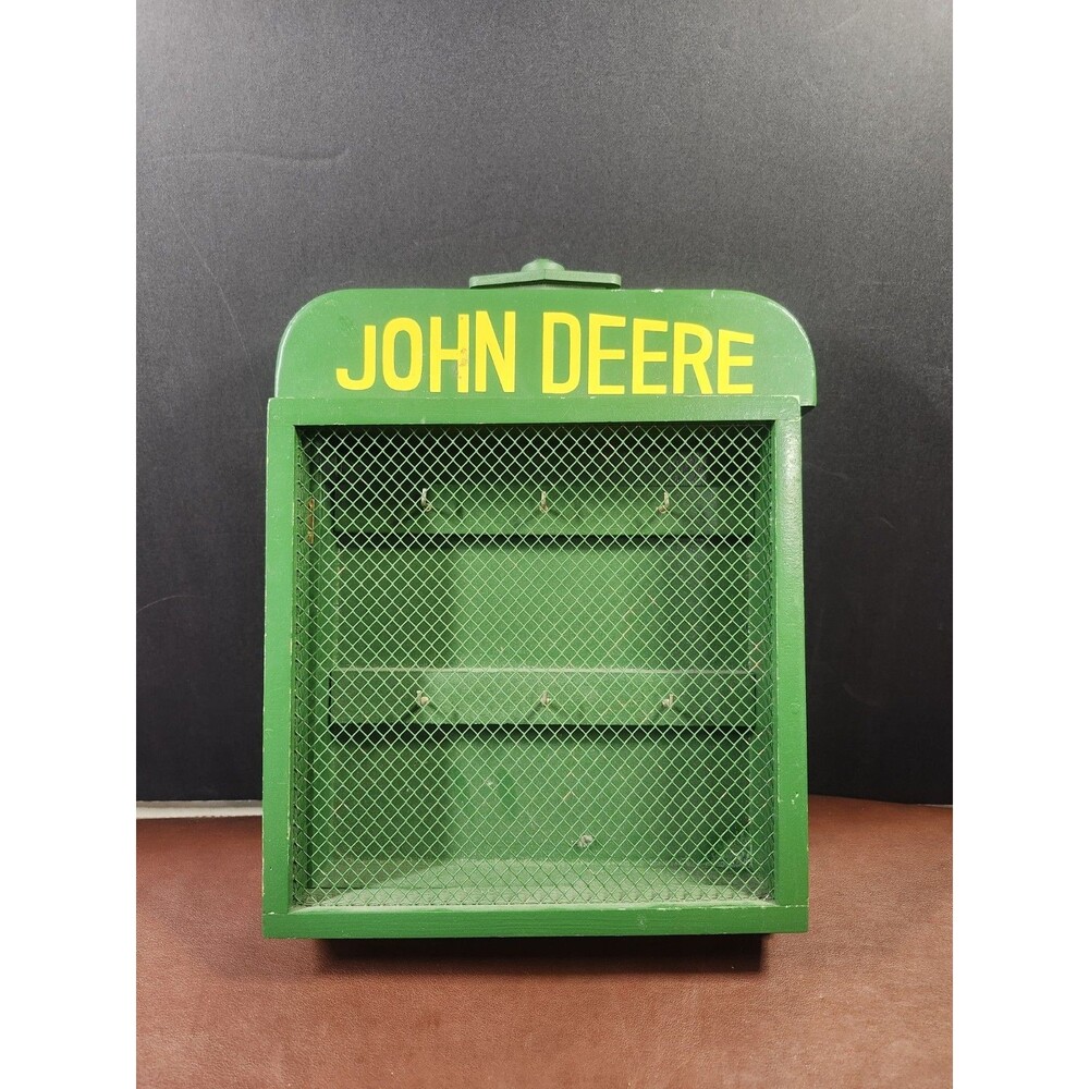 Vintage 1990s John Deere Tractor Radiator Key Holder Wall Box Cabinet w/ 6 Hooks
